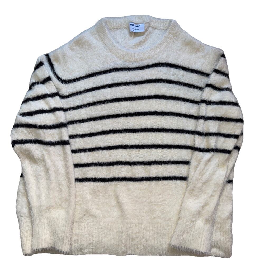 Old Navy Breton Stripe Fuzzy Sweater Plus Size 3X Black/Cream Cozy Knit